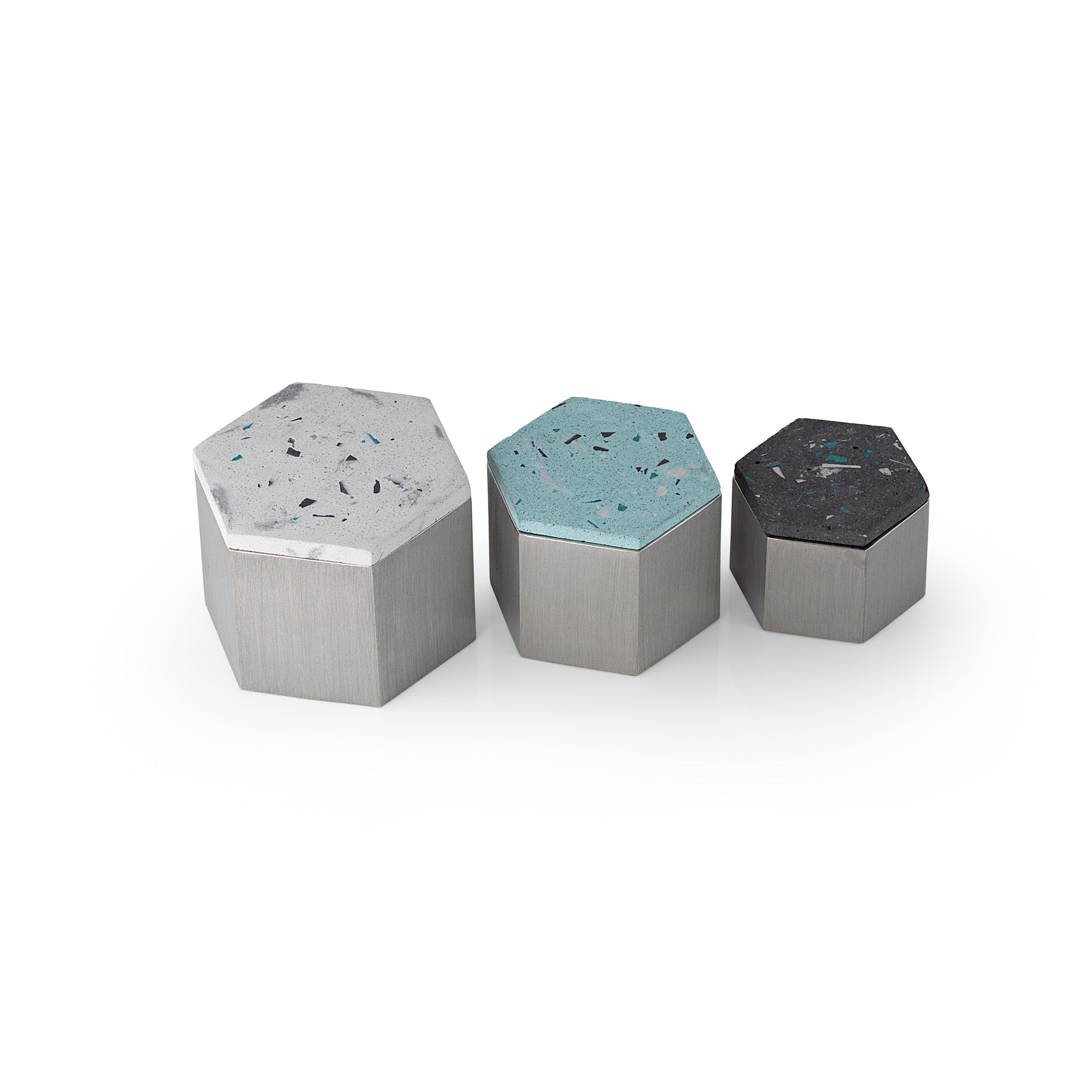 Pewter and Jesmonite Hexagonal Elin Trinket Boxes